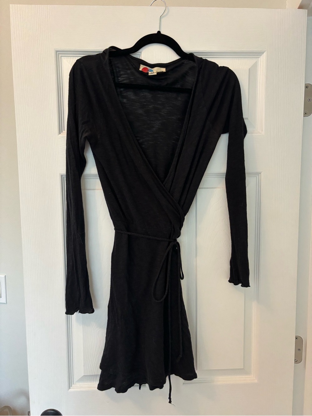 Free People Black Long-Sleeve Mini Wrap Dress